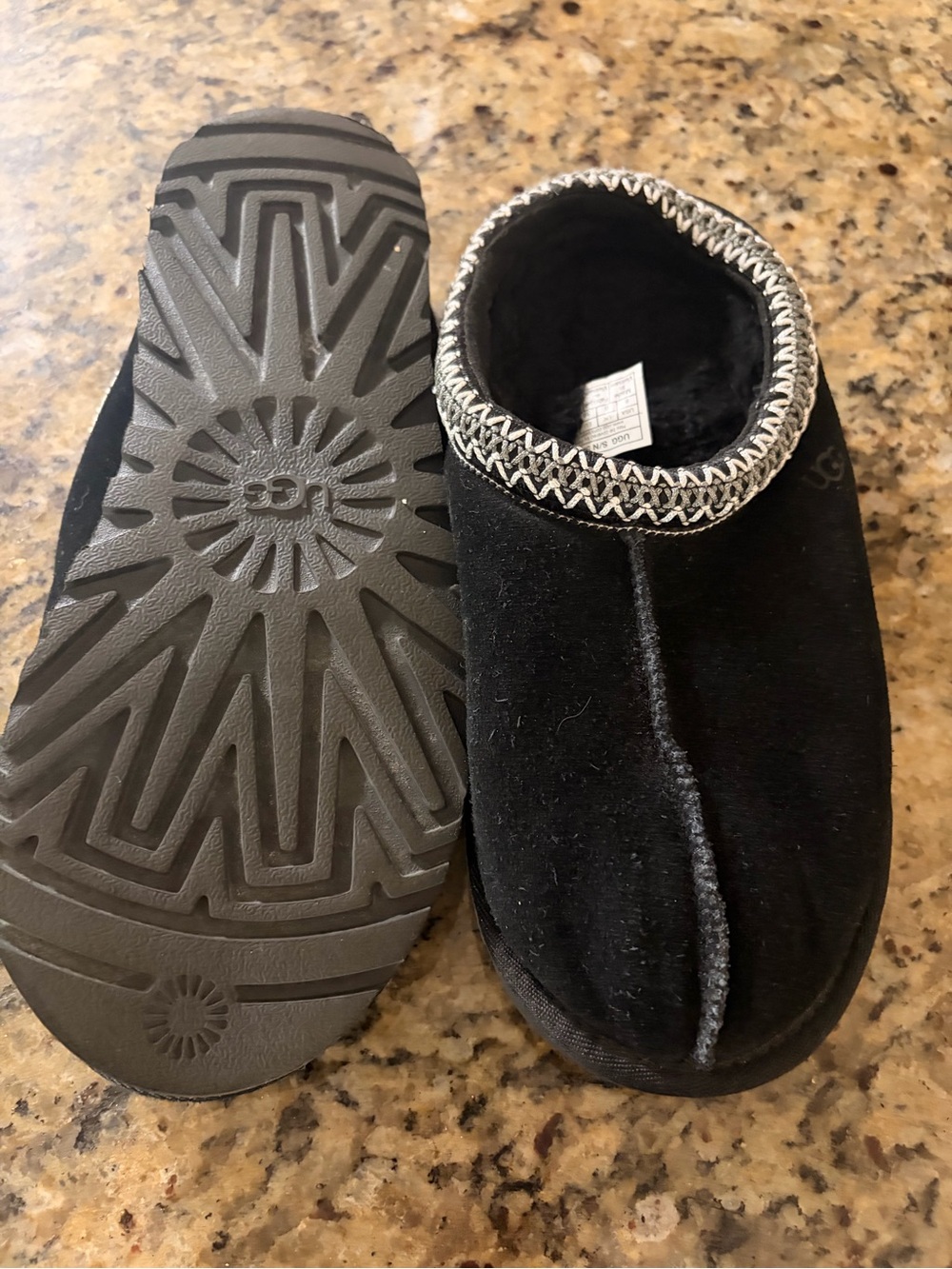 UGG Black Kids Slip-On Moccasin Slippers with Contrasting Stitch Trim